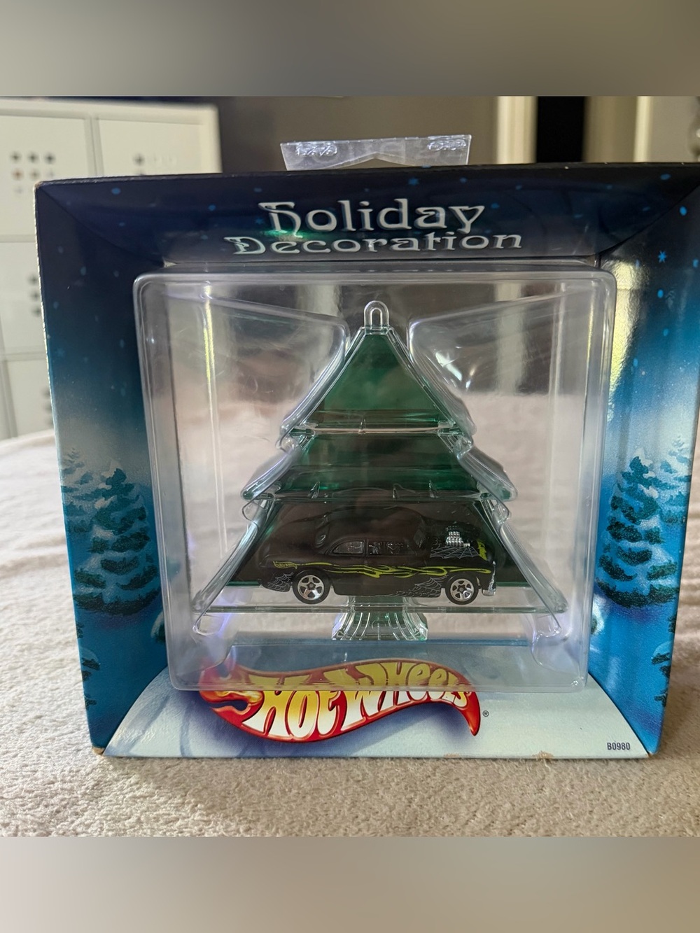 2002  Vintage Hot Wheels Holiday Decoration Green Christmas Tree Ornament Black